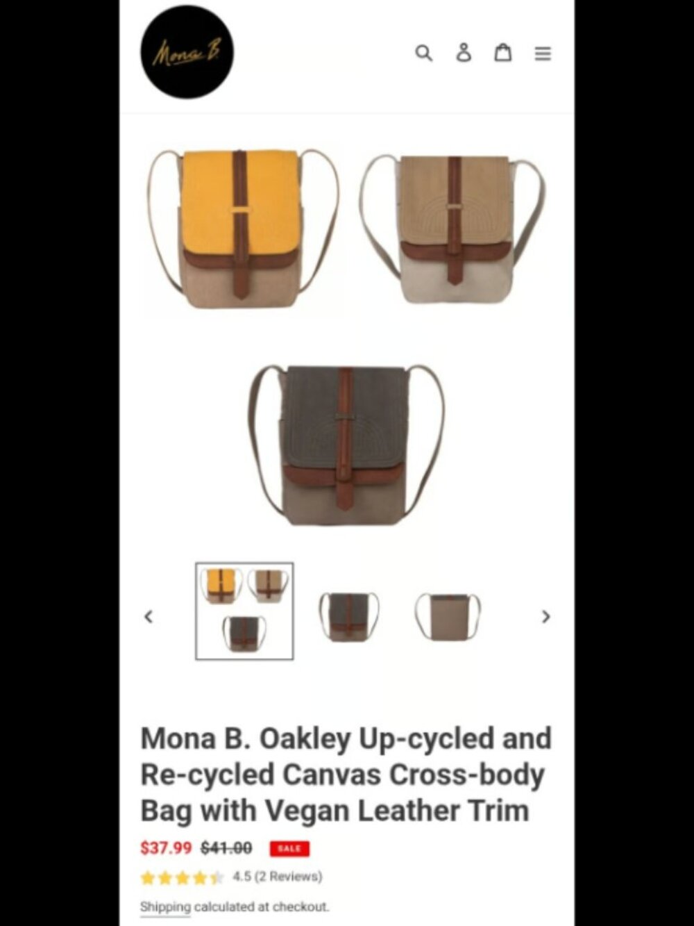 Mona B Women Beige Canvas Sling Bag Vegan Leather Trim MEASUREMENTS BELOW